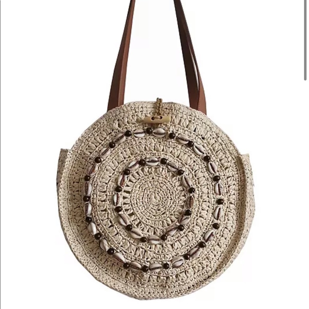 INC International Concepts Tan Melania Shell Circle Tote Purse NWT - Picture 2 of 11